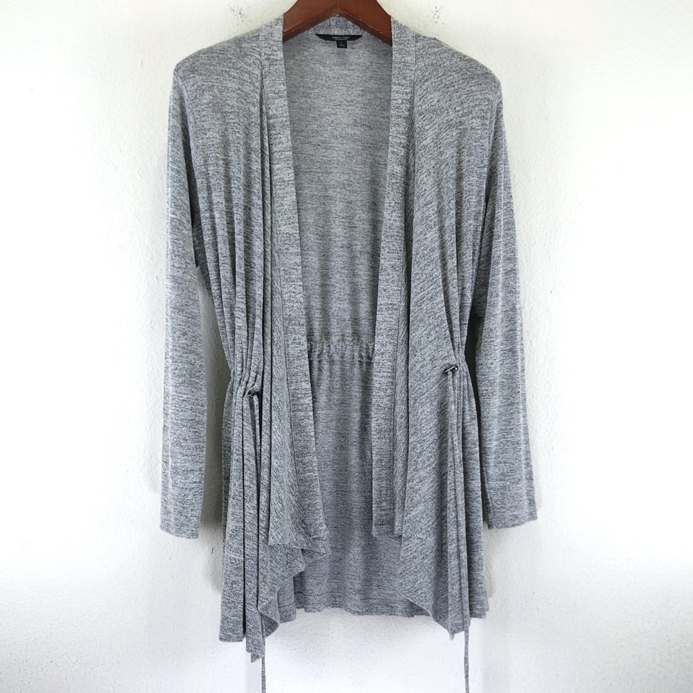 Simply Vera Wang Grey Heather Open Front Cinched Waist Cardigan L Minimalist